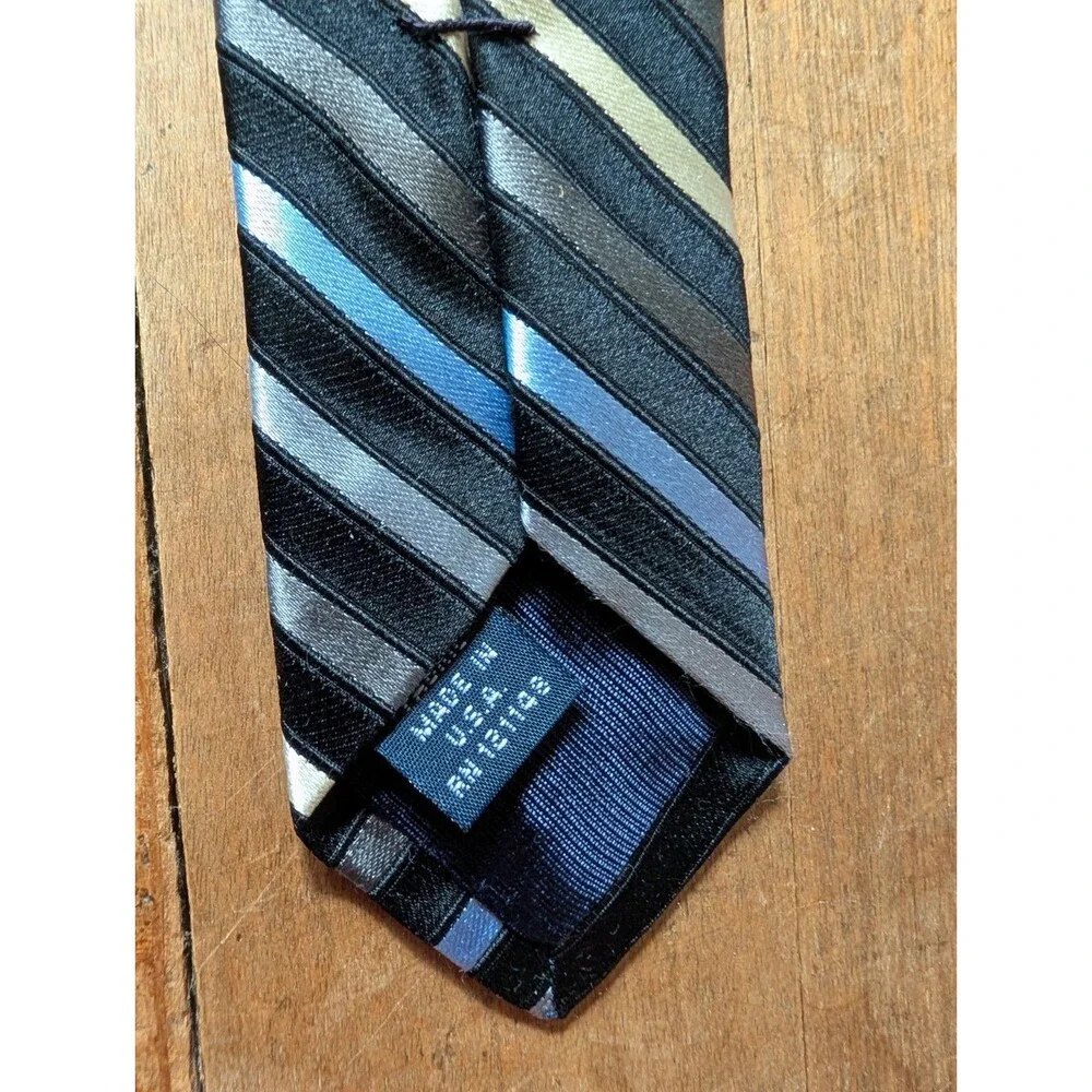 Hart Schaffner Marx Black Blue Yellow Cross-Striped 100% Silk Tie Made In USA